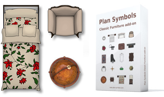 Floor plan symbols, objects and textures for rendered floor plans and 